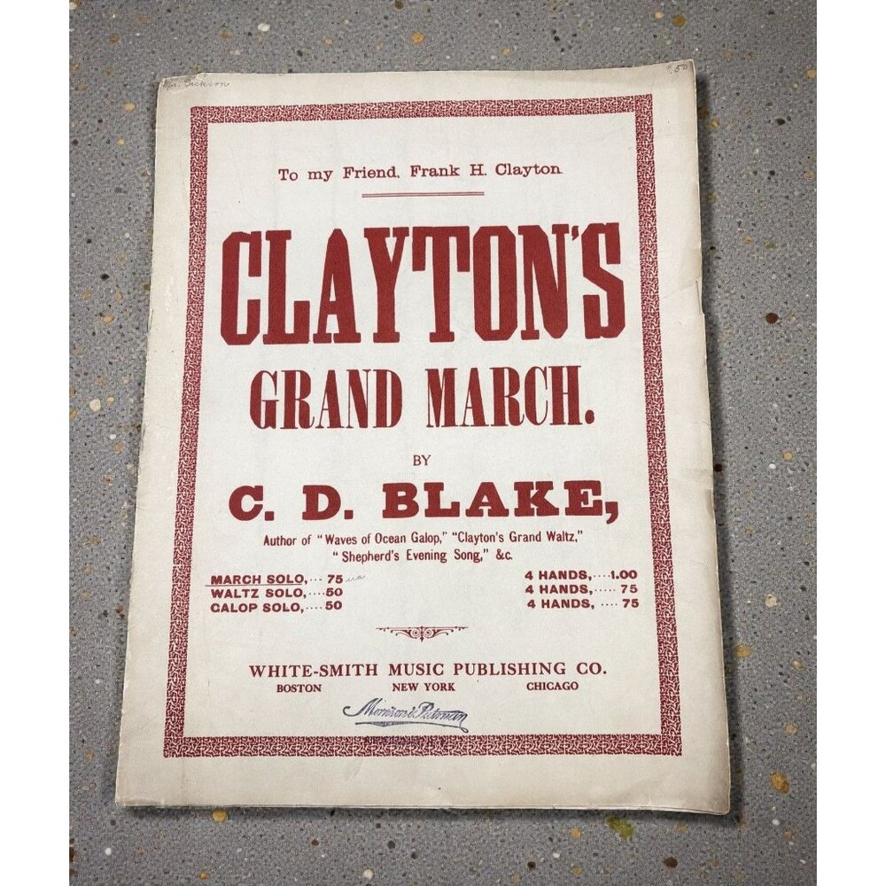 Claytons Grand March Vintage Piano Sheet Music CD Blake 1905 Revised